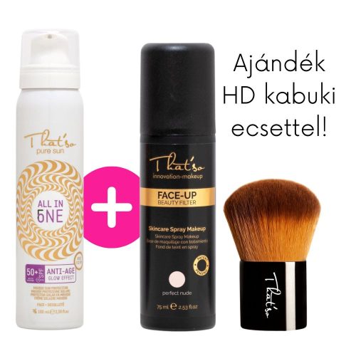 That'so - Face-Up Beauty Filter színezett szérum bőrkiegyenlítő alapozó spray Perfect Nude + SPF50+ fényvédő hab arcra AJÁNDÉK alapozó ecsettel